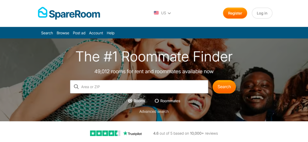 spareroom website image for finding rooms for rent